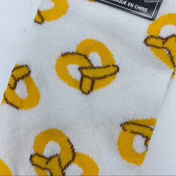 Men's Fashion Socks; White & Yellow with Pretzels - Picture 3 of 7